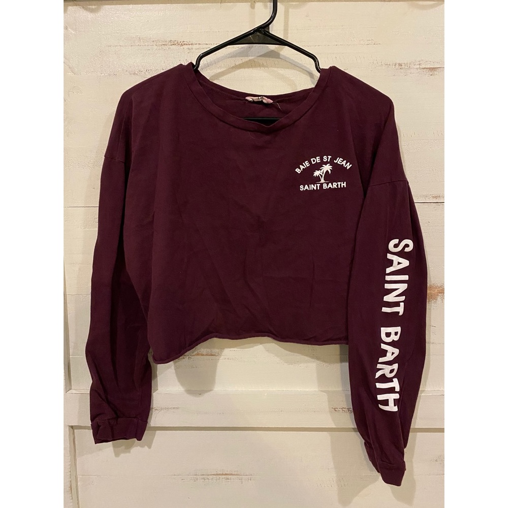 Burgundy Long-Sleeved Crop Top